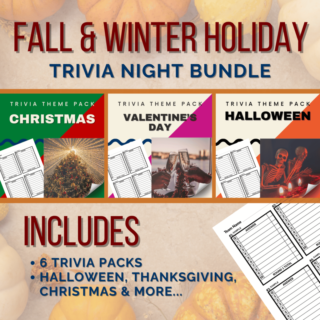 Fall & Winter Holiday Bundle with Thanksgiving Trivia Questions and Festive Trivia Games.